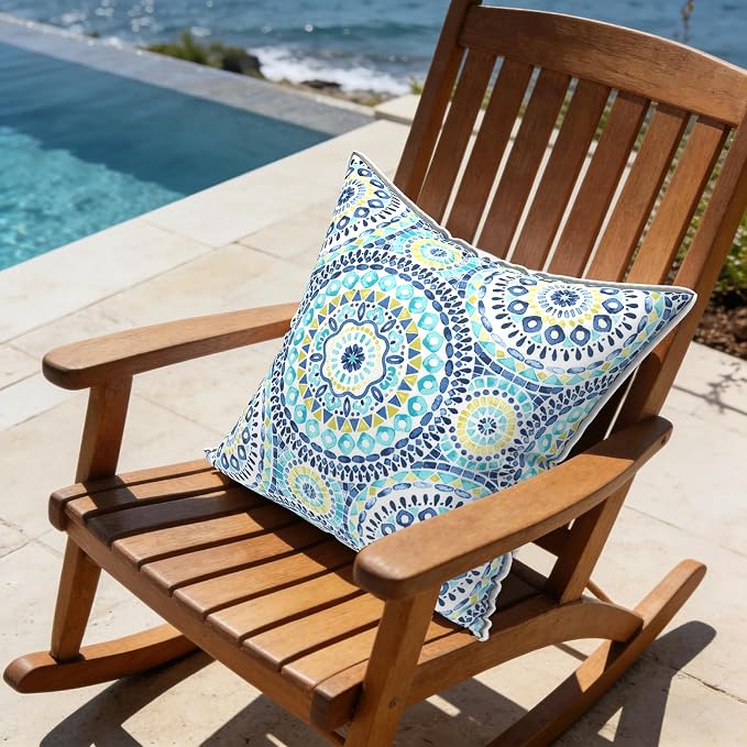 LVTXIII Set of 2 Patio Throw Pillows Waterproof 20"x20" Fade Resistant Outdoor Throw Pillows with Inserts, Fluffy Decorative Garden Toss Pillow Cushions for Home Patio Coach Sofa Use, Delancey Baltic