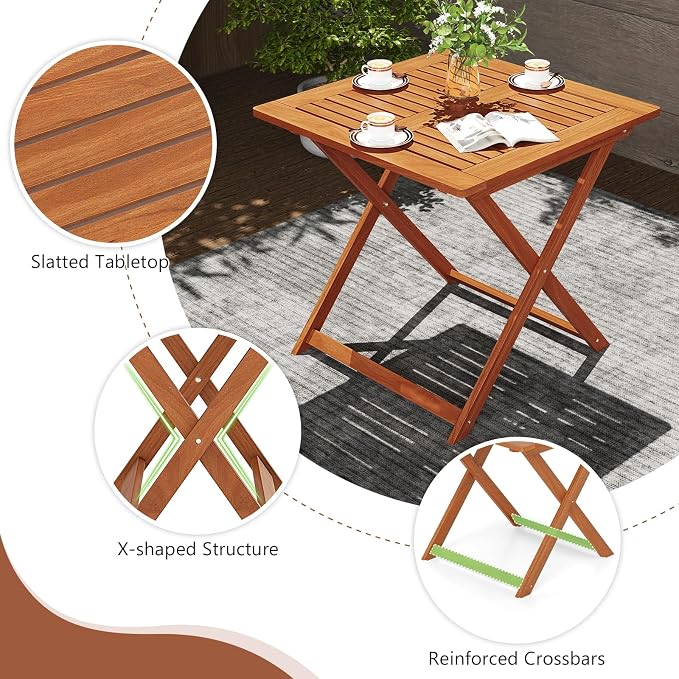 Outdoor Dining Table, Folding Bistro Table with 2" Umbrella Hole & X-Shaped Frame, Square Foldable Patio Table for Outdoors, Camping, Picnic, Yard (1)