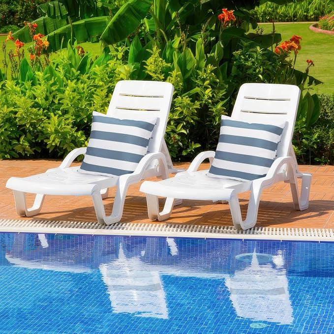 Lewondr 2 Pack Outdoor Throw Pillow Covers, 18"x18", Navy Blue + White | Square Stripe, Waterproof, For Outdoor Patio Porch Farmhouse Garden Balcony Couch, 45x45cm