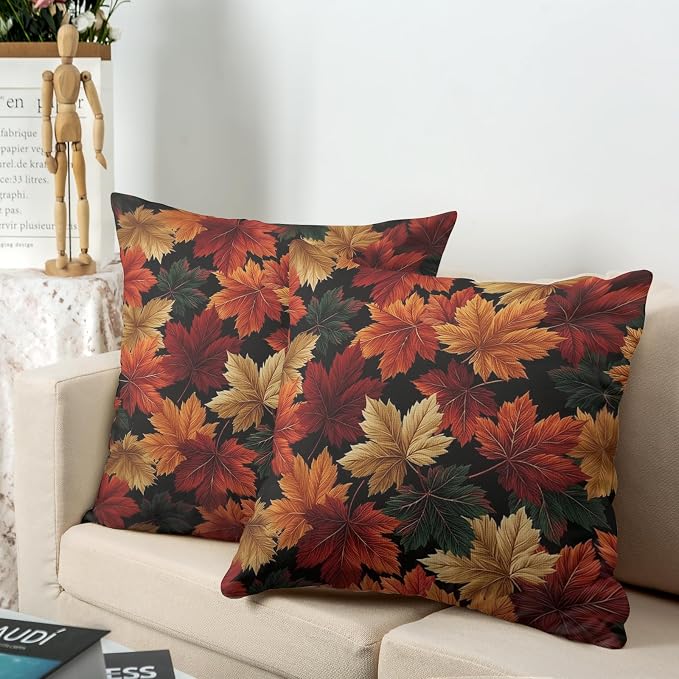 Autumn Maple Leaf Throw Pillow Covers Fall Leaves Pillow Covers 20x20 Set of 2 Thanksgiving Pillow Cases Harvest Farmhouse Cushion Cases for Home Farmhouse Patio Porch Garden