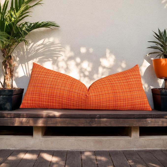 Kevin Textile Outdoor Waterproof 14"x36" Lumbar Pillow Cover 1 Pack Orange | Water Resistant, Faux Linen Yarn-dyed, Woven Texture Throw Pillow Covers for Tent Patio Garden Couch Sofa