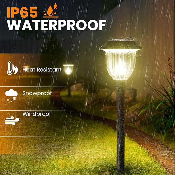 Bright 10 Pack Solar Pathway Lights Outdoor, Solar Powered Garden Lights Waterproof IP65, Auto On/Off LED Solar Lights for Landscape Path Lighting,Decor for Yard,Patio,Driveway,Lawn (Warm White)