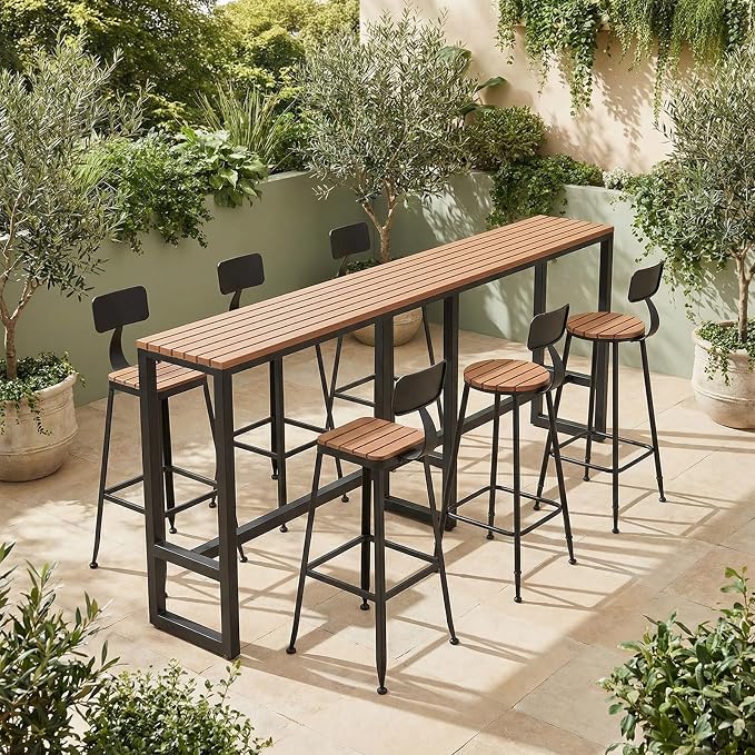 Outdoor Bar Table Weather Resistant, Wood Counter Height Bar Table Rain Sun Protection, Extra Long High Top Table 47.2"-102.4", for Patio, Garden, Yard, Balcony, Poolside(White,55.1"x15.7"x40.5")