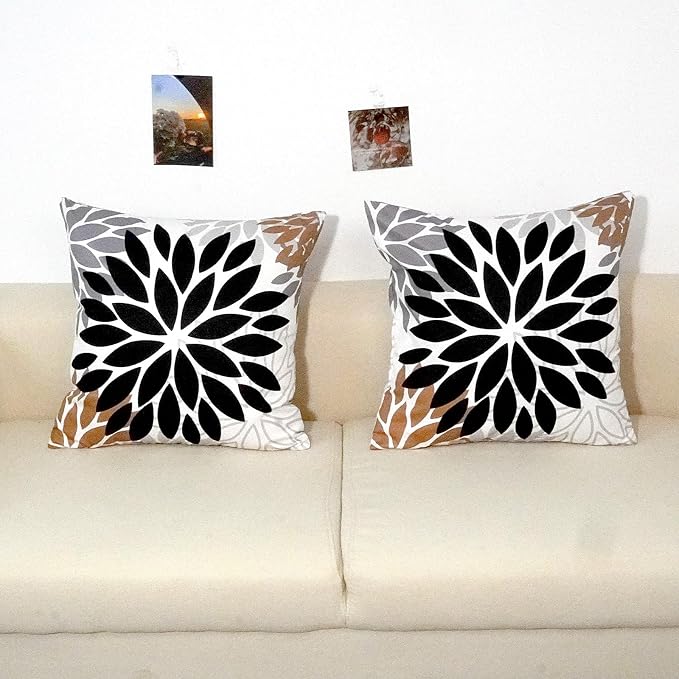 TAJWE Outdoor Pillow Covers 18x18 Set of 2 Waterproof Spring Summer Decorative Throw Pillows Black Geometric Cushion Cases for Patio Furniture Porch Sofa Couch Decor