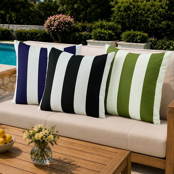 Allorry Outdoor Pillow Covers 18x18 Navy Blue Striped Decoration Throw Pillow Covers for Spring Summer Outdoor Waterproof Garden Patio Furniture Sofa Bed Home Decor JB016-A18
