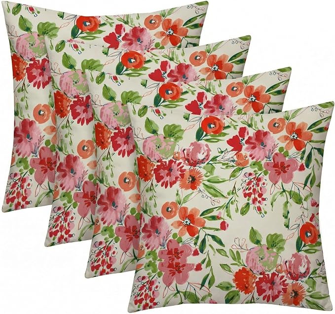 RSH DECOR Square Throw Pillows Set of 4, 17" x 17", All Weather Pillows, Bettina Garden, Made in USA