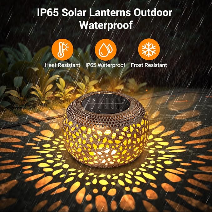Solar Lanterns Outdoor Waterproof, 4 Pack Flower Petal Solar Garden Lights with 2 Lighting Colors, Vintage Metal Outdoor Patio Garden Decor - Unique Gifts for Women Mom Sisters Birthday