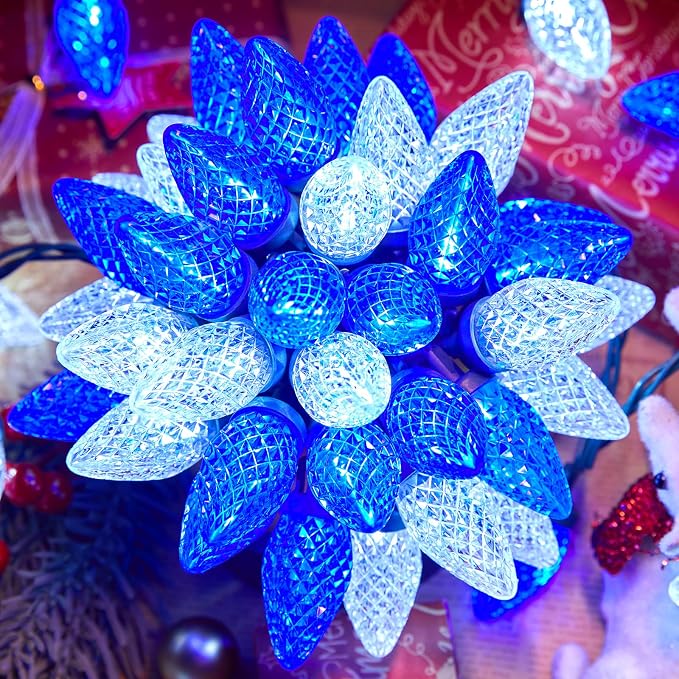 Brightown C9 LED Christmas Lights Outdoor, 66 ft 100 LED Strawberry String Lights, Waterproof Commercial Grade Extendable for Outside Roofline Patio Home Xmas Decoration, Blue and White