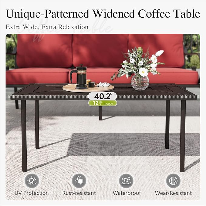 Sophia & William Patio Conversation Set for 5, 3-Seater Sofa, 2 Fixed Chairs and a Coffee Table, Metal Outdoor Furniture with 5.75" Extra Thick Cushions, Red