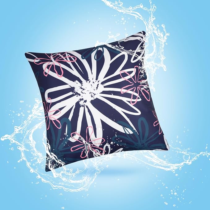 Pyonic Outdoor Waterproof Pillow Covers Pack of 2 Dahlia Water Resistant Decorative Outdoor Pillow Covers 18x18 inch Square Patio Pillows for Funiture Garden,Blue