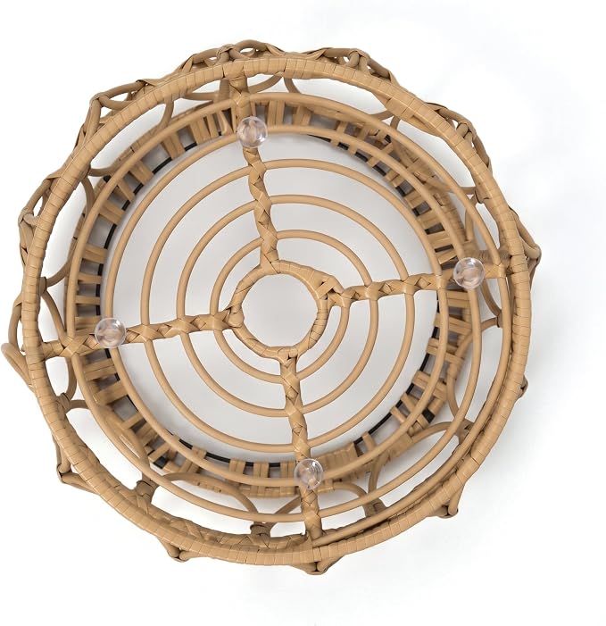 Furniture of America Ysar Boho Rattan Round Coffee Table Outdoor with 5mm Tempered Glass Top, All-Weather and Rust Resistant Patio Furniture