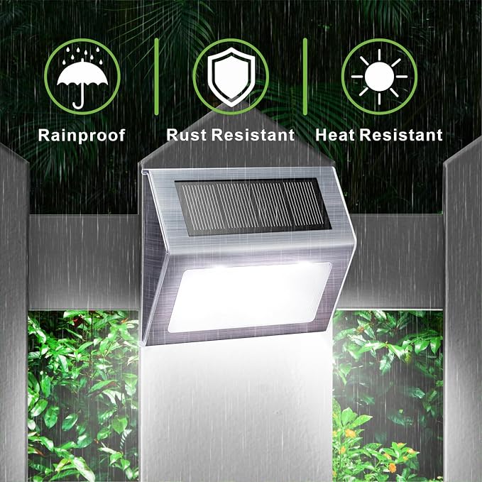 XLUX White Solar Lights for Deck Step Fence Post, SST Housing, 6 Pack | white non-glare LED lamp, sturdy stainless steel casing, for deck, step, fence, pathway, Rainproof, Automatic ON/OFF