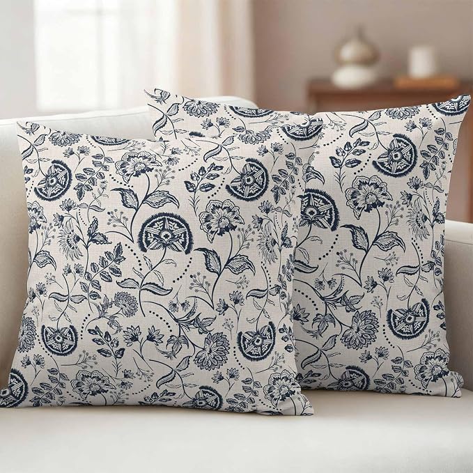 Outdoor Pillow Covers 20x20 Set of 2, Vintage Spring Floral Waterproof Patio Throw Pillow Covers for Couch Sofa Chair, Retro Farmhouse Summer Botanical Decorative Pillowcases for Throw Pillows