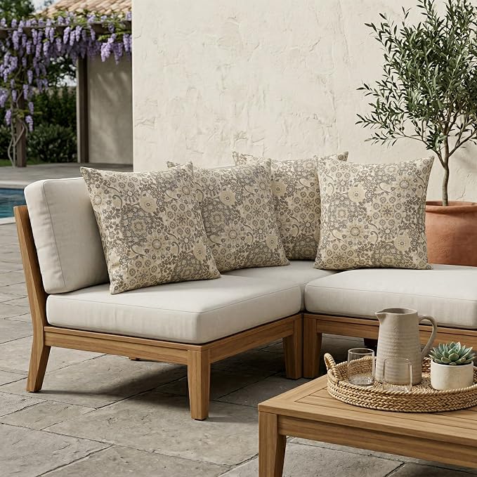 RSH DECOR Square Throw Pillows Set of 4, 17" x 17", Outdoor Pillows Waterproof, Outdoor Pillow Covers, Pillow Covers for Couch, Marrakech Espresso, Made in USA