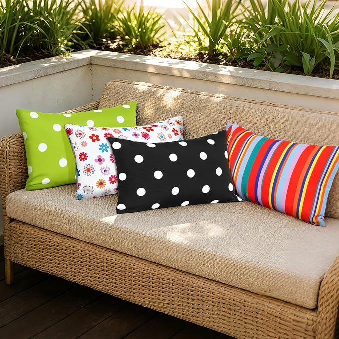 Eternal Beauty 12X20'' Set of 2 Outdoor Decorative Pillow Covers Waterproof Outdoor Pillow Covers for Spring Summer Patio Lumbar Pillows, Green Polka Dot, 12X20 inches
