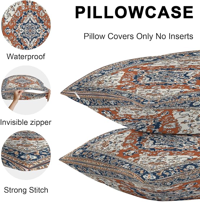 Orange Blue Boho Southwestern Outdoor Pillow Covers 24x24 Inch Throw Pillow Covers Set of 2 Waterproof Decorative Pillow Cases Traditional Ethnic Classical Cushion Covers for Patio Furniture Garden