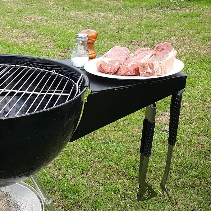 BBQ Dragon Weber Grill Side Table – Foldable Grill Shelf with Hooks for 22" Kettle Grills – Portable & Durable Bottom Shelf for Accessories – Space Saving Attachment for Outdoor Cooking