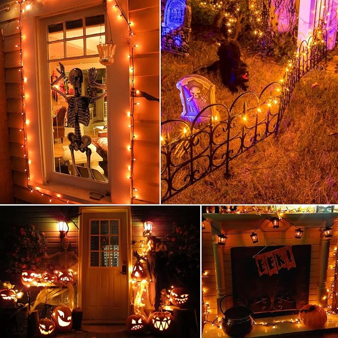 Minetom Halloween String Lights Outdoor, 39Feet 100 LED Waterproof Christmas Lights with 8 Lighting Modes for Halloween Garden Party Christmas Xmas Tree Lights Decor, Orange | 8 Lighting Modes, Connectable, Waterproof, Halloween Tree Lights for Home Do...
