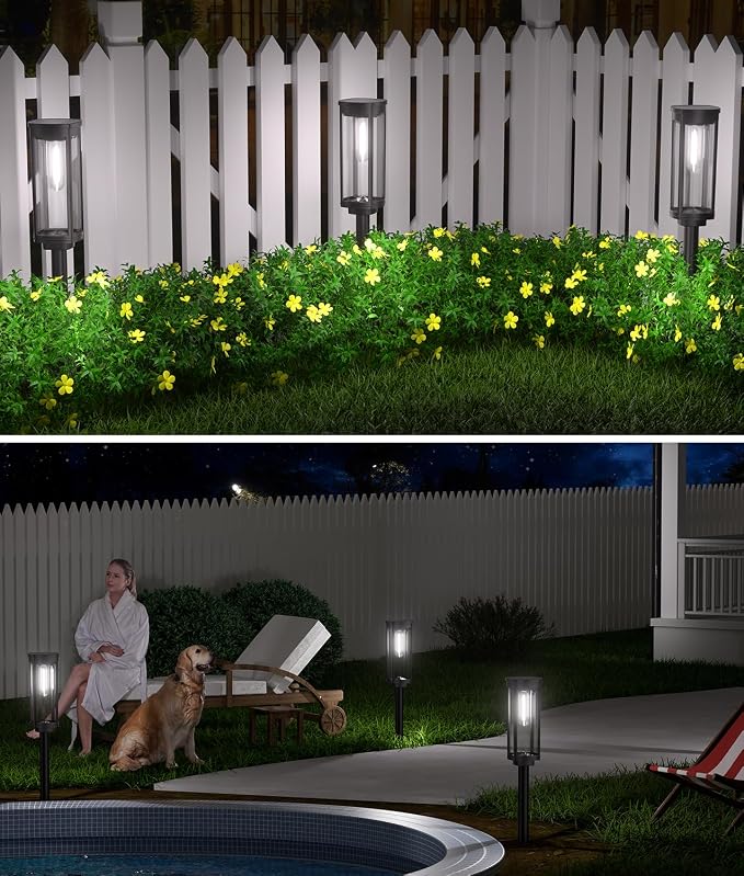 NEWMESSI 8 Pack Solar Pathway Lights Outdoor,Super Brightness IP65 Waterproof Auto On/Off Solar Path Lights, Garden Solar Powered Landscape Lighting for Outside Yard Garden Driveway Walkway Decor