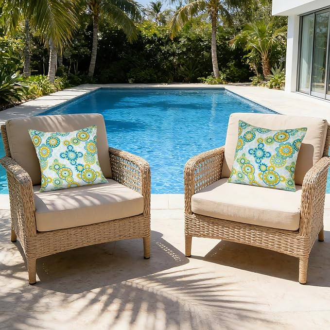 Eternal Beauty 18X18'' Set of 2 Waterproof Outdoor Pillow Covers for Spring Summer Patio Throw Pillows, Boho Floral, 18X18 inches