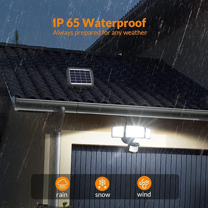 LEPOWER Solar LED Security Lights, PIR Motion Sensor Outdoor, 1600LM, Yard | 5500K Daylight, 72FT180° Motion Sensor Flood Light, 3 Adjustable Head, Easy Install, IP65 Waterproof for Porch, Patio, Garage