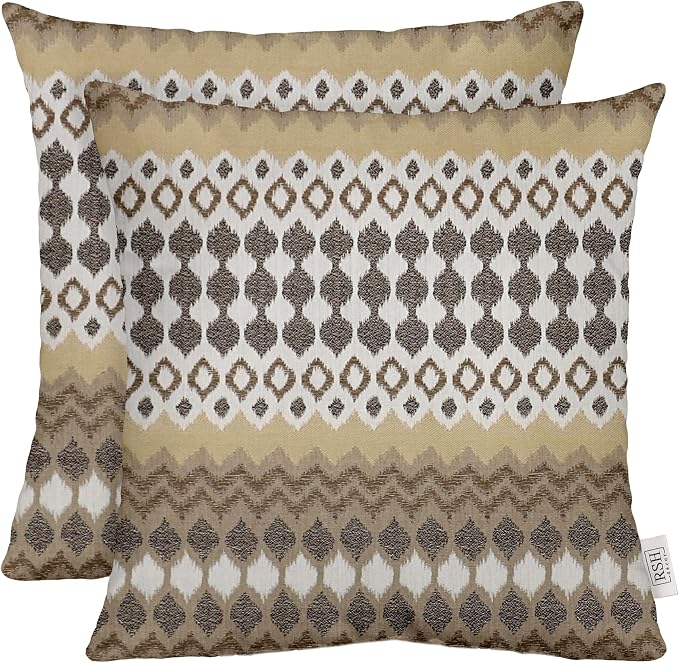 RSH DECOR: Square Throw Pillows Set of 2 | 24" x 24" | Water and Fade-Resistant Performance Fabric | Outdoor Pillow Covers with Down-Alternative Inserts | Made in USA (Divide Leaf Toffee)