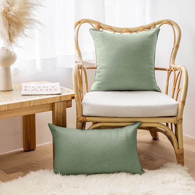 Home Brilliant Outdoor Pillows Covers 16 x 16 Waterproof Sage Green Pillow Covers for Patio Garden Bedroom Backyard Decor, 16x16 inch, Sage Green
