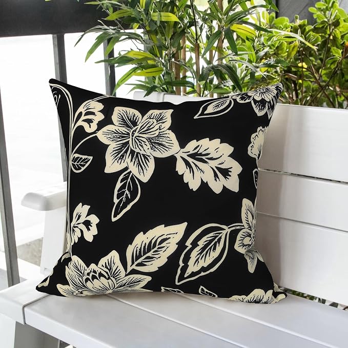 LVTXIII Outdoor Pillows 20x20 Inch, 2 Pack Large Decorative Square Throw Pillows with Inserts for Couch, Bed, Floor Seating, Patio Furniture, Elegant Vines Black