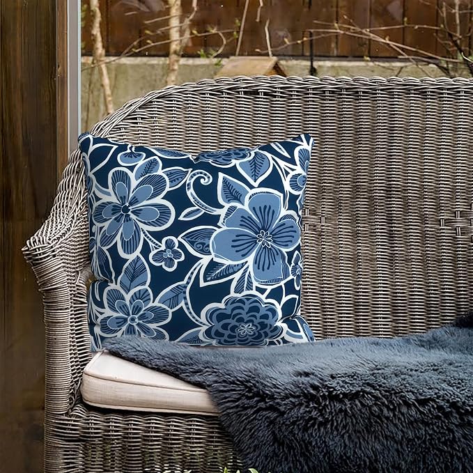 Outdoor Pillows for Patio Furniture 20x20 inch, Square Outdoor Throw Pillows with Inserts, Decorative Patio Pillows for Garden Couch Home Sofa Office Chair, Pack of 2,Flower Navy