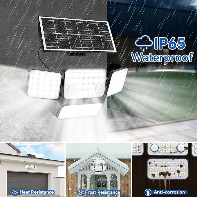Aialun 2Pack Solar Lights Outdoor Motion Sensor 3600LM 5000mAh Battery,Bright 8500K 292 LEDs 4 Heads Solar Security Flood Lights Waterproof IP65,Remote Control,3 Modes for Backyard,Garage,Patio