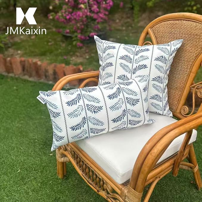 Outdoor Patio Lumbar Pillows, Pack of 2, 12"x20" | Fade Resistant Outdoor Waterproof Lumbar Pillow with Inners Decorative Garden Lumbar Cushions for Home Patio Terrace Sofa