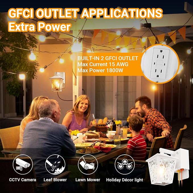 Ehaho Porch Lights with GFCI Outlet Aircraft Grade Aluminum Alloy-White 1PC | Dusk to Dawn Outdoor Lights Waterproof IP 68 Upgraded 3 Lighting Modes Exterior Light with Plug for Front Door Patio Garage