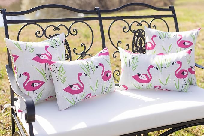 RSH DECOR Square Throw Pillows Set of 2, 20" x 20", All-Weather Pillows Groove Pink Flamingo, Made in USA