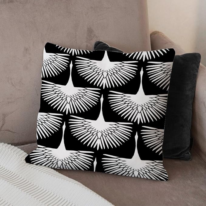 White Cranes Cushion Cases Black and White Lily Geese Flock Throw Pillow Cover Abstract Farmhouse Decor Pillow for Patio Tent Couch 16x16 in