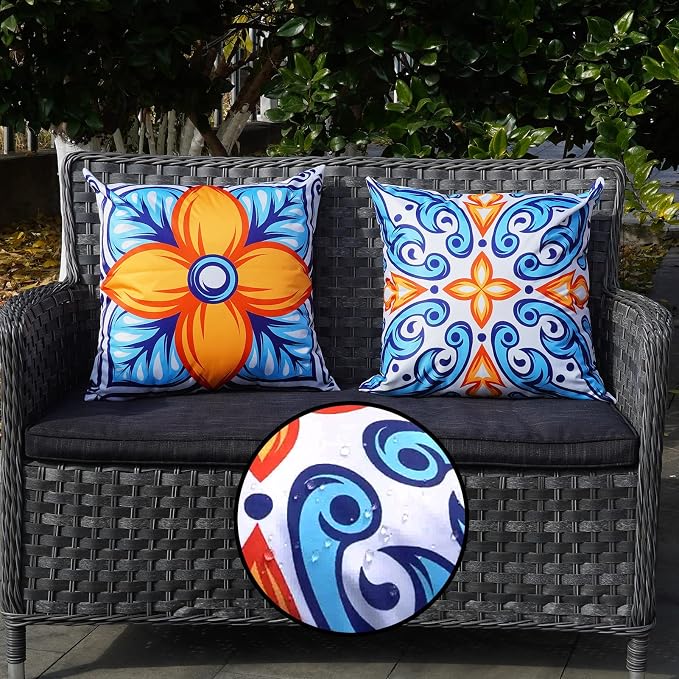 ONWAY Outdoor Pillow Covers Waterproof 20x20 Set of 4 Floral Boho Decorative Throw Cushion Cover Farmhouse Pillows for Bench, Couch, Patio Furniture