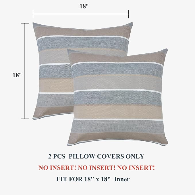 FUNHOME Outdoor Pillow Covers 18x18 Inch Pack of 2, No Insert-Grey Stripe | Square Throw Pillow Covers, Water-Repellent, Modern Pillow Cases for Sofa Patio Couch Decoration