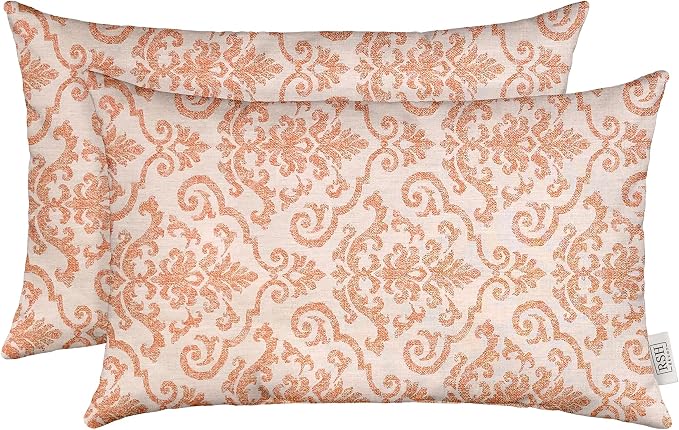 RSH DECOR: Sunbrella Lumbar Throw Pillows Set of 2 | 20" x 12" | Water and Fade-Resistant Performance Fabric | Outdoor Pillow Covers with Down-Alternative Inserts | Made in USA (Rialto Papaya)