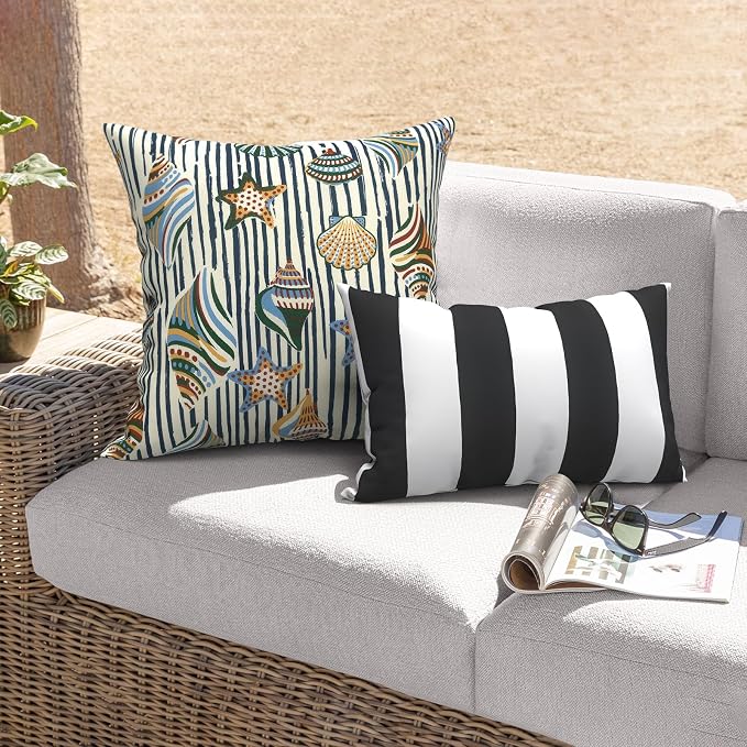 Outdoor 20x20 Inch Throw Pillows with Inners, Square Pillows Decorative Set of 2 for Home Garden Furniture, Crayon Shells