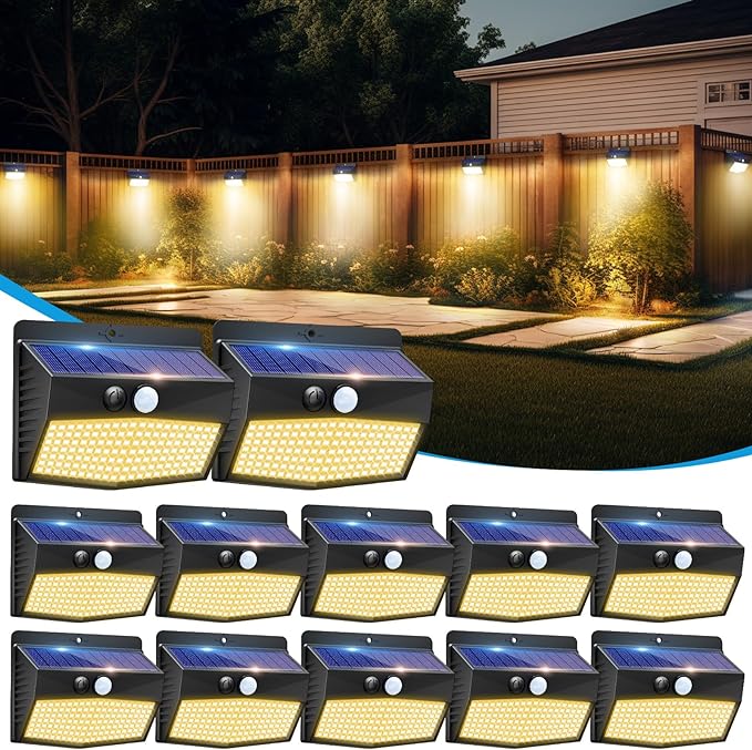 Solar Motion Sensor Lights Outdoor [ 12 Packs/138 LED ] Solar Fence Lights With 3 Lighting Modes, Solar Powered Security Lights Waterproof for Outside Yard Garden Backyard Deck Step Garage,Warm White