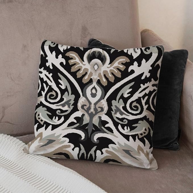 Ikat Black Brown Throw Pillow Covers Euro Sham Charcoal Cushion Cover 26x26 INRustic Accent Decorative Cushion Cases Home Decor for Patio Funiture Garden