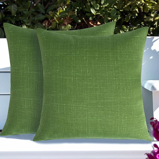 Throw Pillow Covers Set of 2, Outdoor Indoor Waterproof Decorative Patio Throw Pillowcase Shell 18x18 Inch, Square Cushion Case for Couch Sofa Garden Farmhouse Decoration-Tropical Linen Green