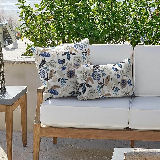 Outdoor Lumbar Pillow Covers 12”x20”, Rectangle Throw Pillow Covers for Patio Furniture, Decorative Lumbar Cushion Case for Garden Balcony Couch Office Chair, Pack of 2, Breeze Leaves Beige