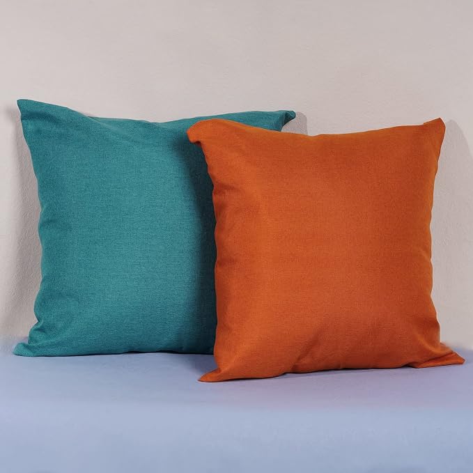 Pack of 4 Decorative Outdoor Waterproof Throw Pillow Covers ONLY Square Garden Cushion Cases for Patio, Couch, Tent and Sofa, 18 x 18 Inches, (Yellow, Light Green, Orange, Blue-Green)