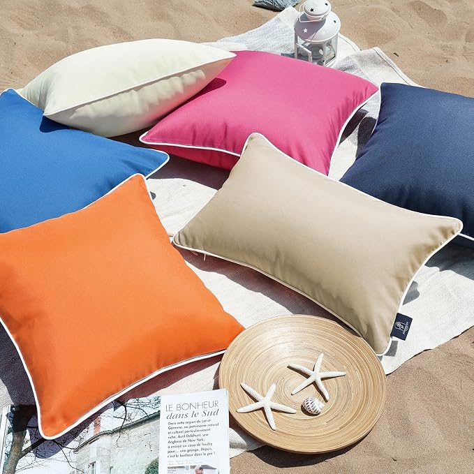Phantoscope Pack of 2 Outdoor Waterproof Solid Throw Decorative Pillow Cover Decorative Square Outdoor Pillows Cushion Case Patio Pillows for Couch Tent, Blue 20x20 inches 50x50 cm