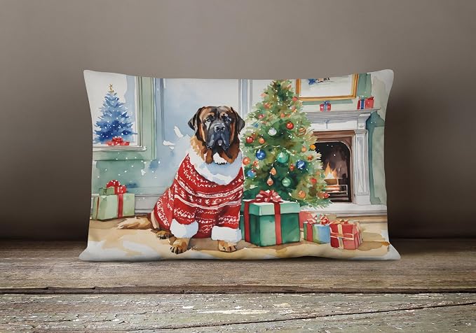 Caroline's Treasures DAC2757PW1216 Tibetan Mastiff Cozy Christmas Throw Pillow Machine Washable, Indoor Outdoor Decorative Pillow for Couch, Bed or Patio, 12HX16W