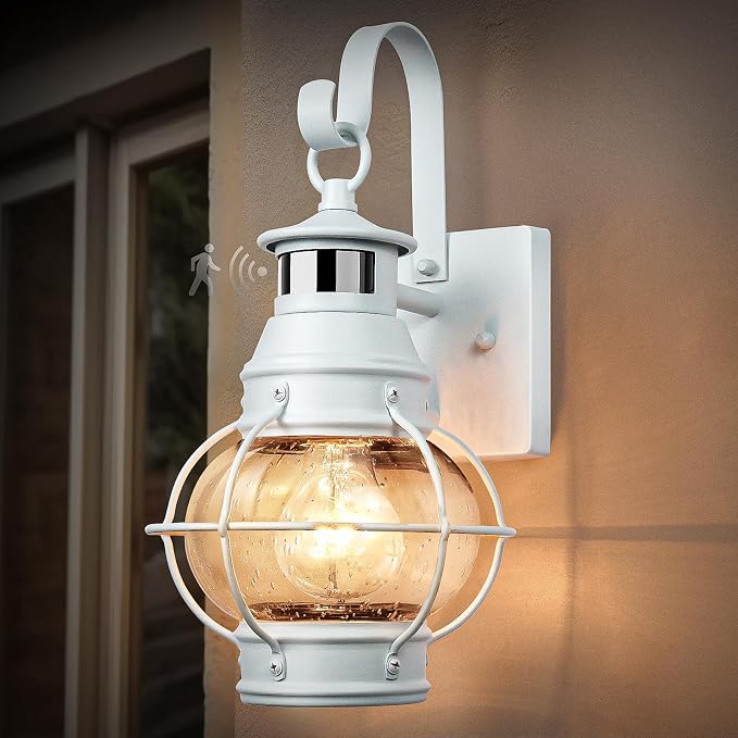 Lamomo White Outdoor Light,Exterior Front Porch Lights for House,Dusk to Dawn Motion Sensor Lights,Waterproof Anti-Rust Wall Mount Lantern for Outside,Garage(NO Bulb) | Dusk to Dawn Motion Sensor Lights,Waterproof Anti-Rust Wall Mount Lantern for Outsi...