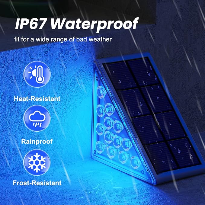 Solar Step Lights,8 Pack Blue LED Outdoor Step Lights, Stair Lights Outdoor for Patio, Fence, Yard, Walkway, Solar Powered Auto On/Off, IP67 Waterproof, Easy Install
