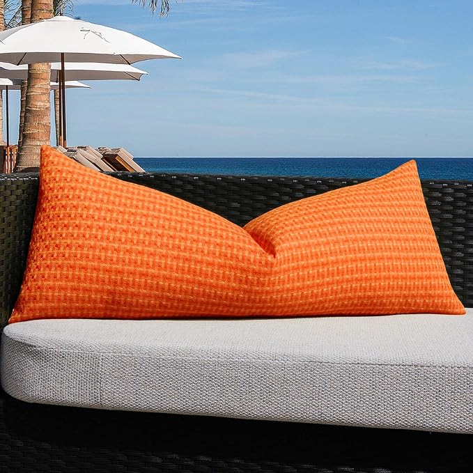 Kevin Textile Outdoor Waterproof 14"x36" Pillow Cover 1 Pack, Orange | Water Resistant Weaving Faux Linen Texture Throw Pillow Covers, Outside Decorative Pillowcases for Garden Patio Balcony Couch