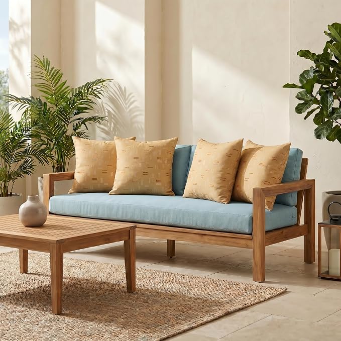 RSH DECOR: Sunbrella Square Throw Pillows Set of 4 | 24" x 24" | Water and Fade-Resistant Performance Fabric | Outdoor Pillow Covers with Down-Alternative Inserts | Made in USA (Jot Dot Sunshine)