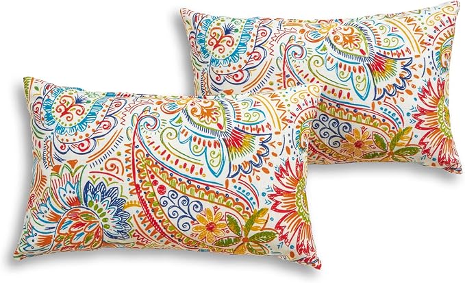 South Pine Porch Outdoor 19x12-inch Rectangle Accent Pillow (Set of 2), Jamboree Paisley